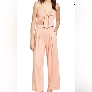 Anthropologie Moon River Pink Wide Leg Jumpsuit with Tie Detail